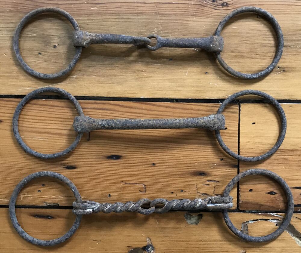 Set Lot 3 Vtg Primitive Antique Distressed Rustic Virginia Farm Horse Bits Tack